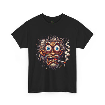 Graphic Tee — Wild-eyed Grinning Monster Head Smoking Cigarette Shirt