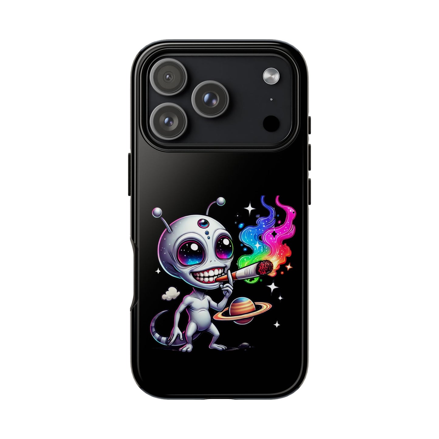 Alien Smoking Rainbow Galaxy Phone Case — Cute Cosmic Art Tough Case