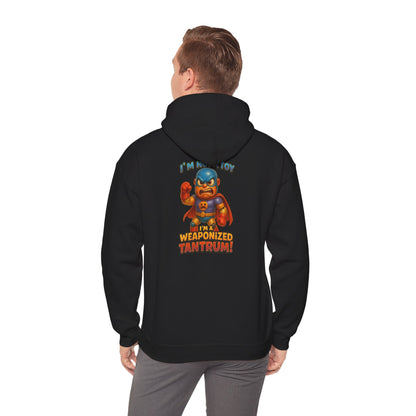 Weaponized Tantrum Hoodie — Funny Superhero Cat Graphic Sweatshirt
