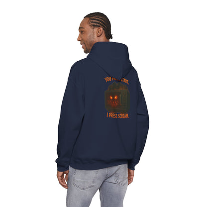 Spooky Hoodie — "You Press Start, I Press Scream" Halloween Sweatshirt