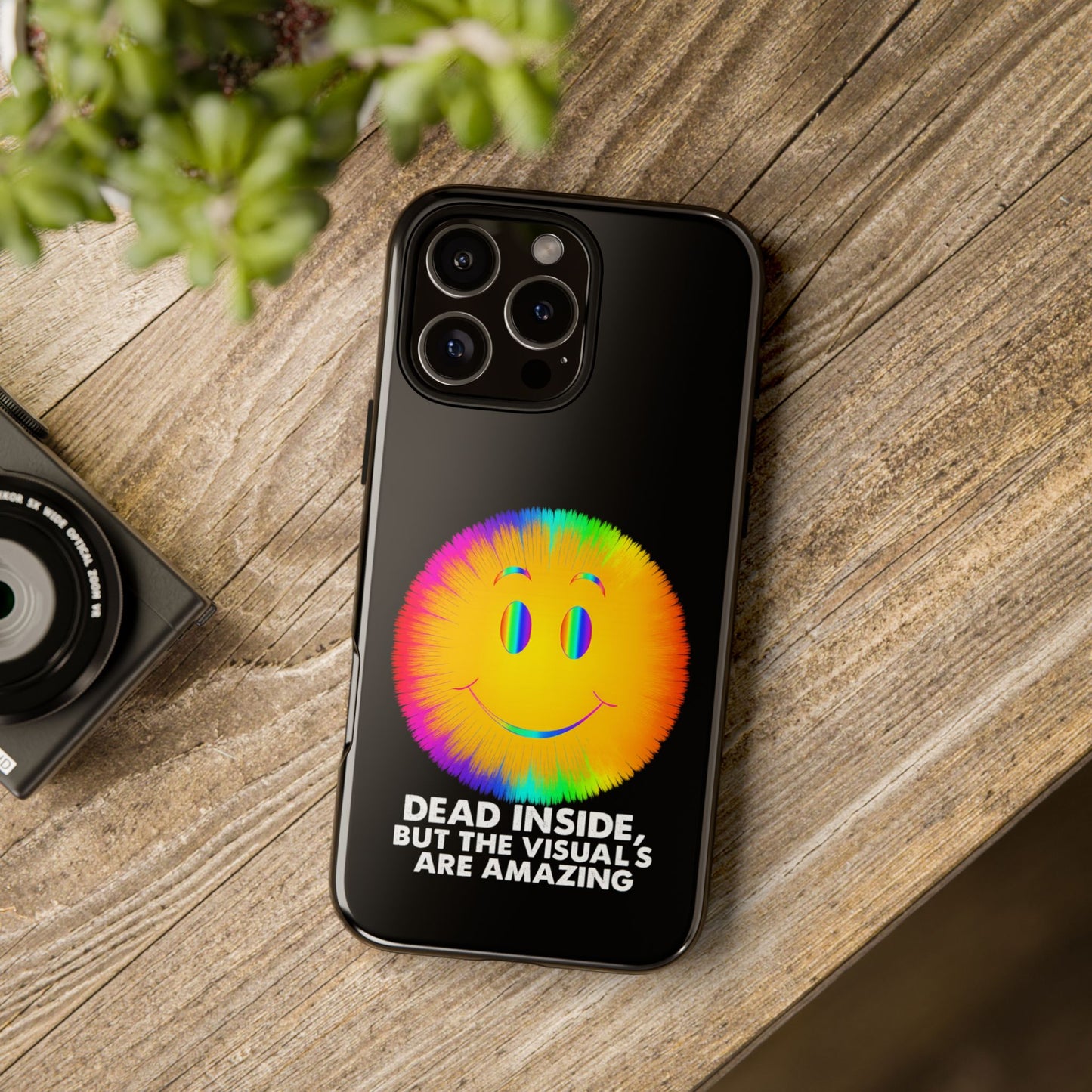 Phone Case — 'Dead Inside, But the Visuals Are Amazing' Rainbow Smiley