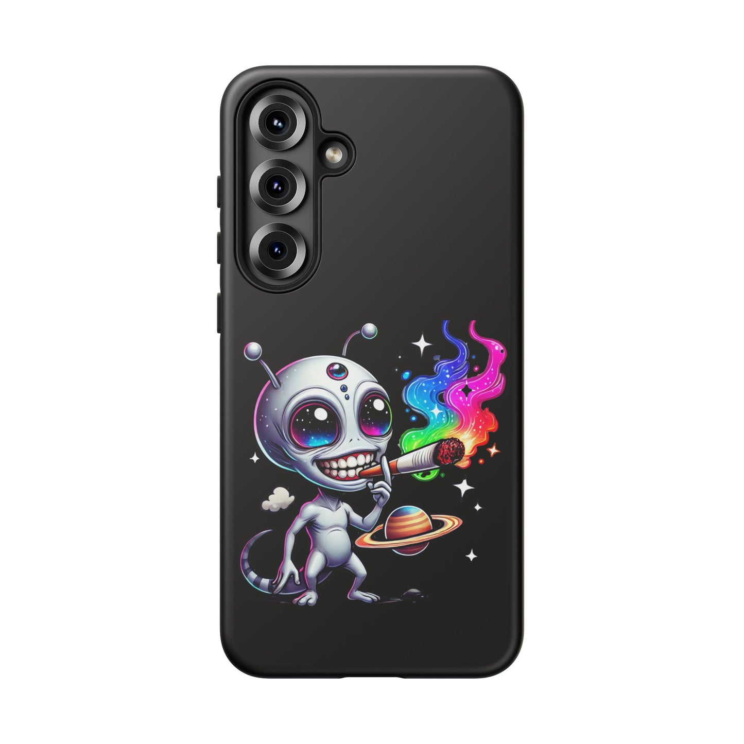 Alien Smoking Rainbow Galaxy Phone Case — Cute Cosmic Art Tough Case