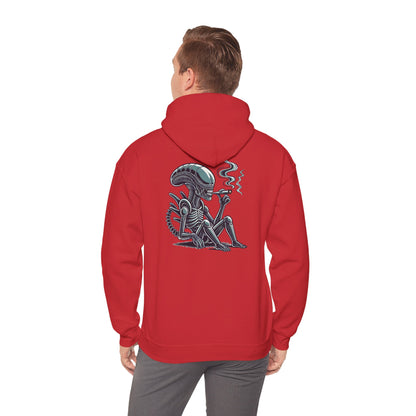 Alien Chill Hoodie – Retro Smoking Xenomorph Graphic Pullover