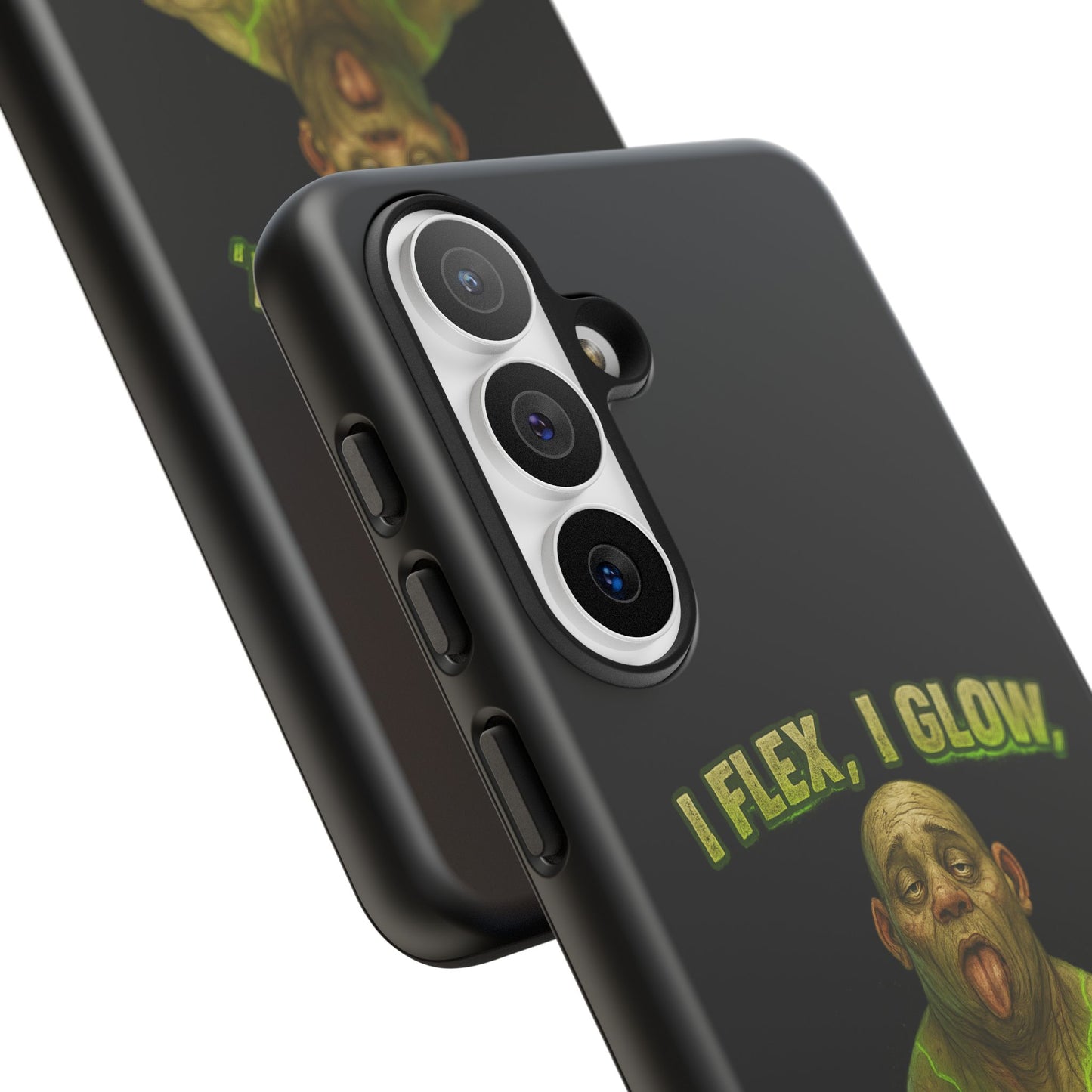 Funny Glow Gym Phone Case — "I Flex, I Glow" Humorous Bodybuilder Design