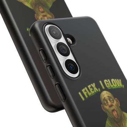 Funny Glow Gym Phone Case — "I Flex, I Glow" Humorous Bodybuilder Design