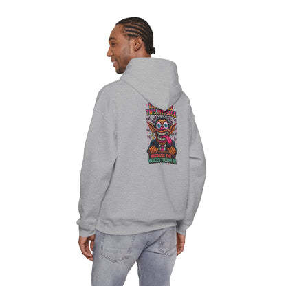 Hoodie — "I Did This Because the Voices Told Me to" Retro Horror Graphic