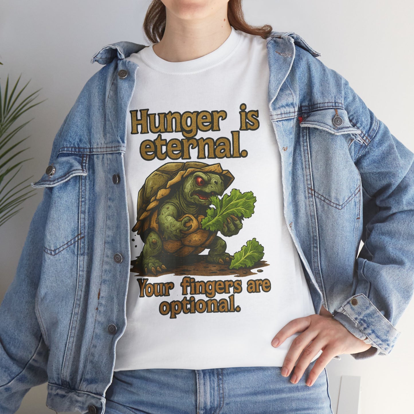 Hunger Is Eternal turtle graphic tee | Funny monster eating carrots T-Shirt