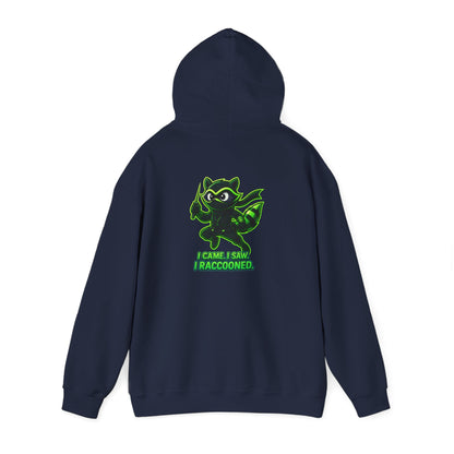 Raccoon Mascot Hoodie – "I Came, I Saw, I Raccooned" Graphic Pullover