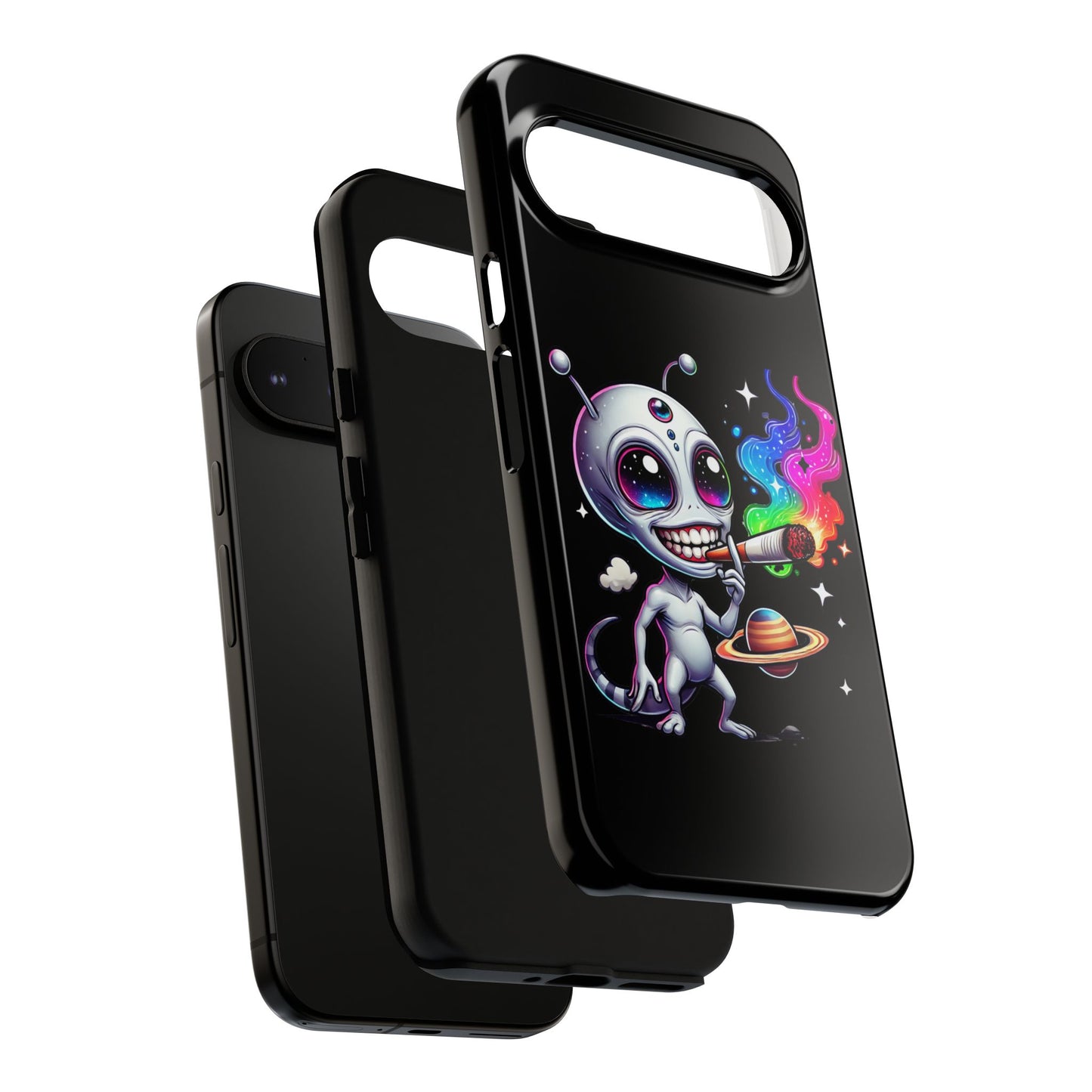 Alien Smoking Rainbow Galaxy Phone Case — Cute Cosmic Art Tough Case