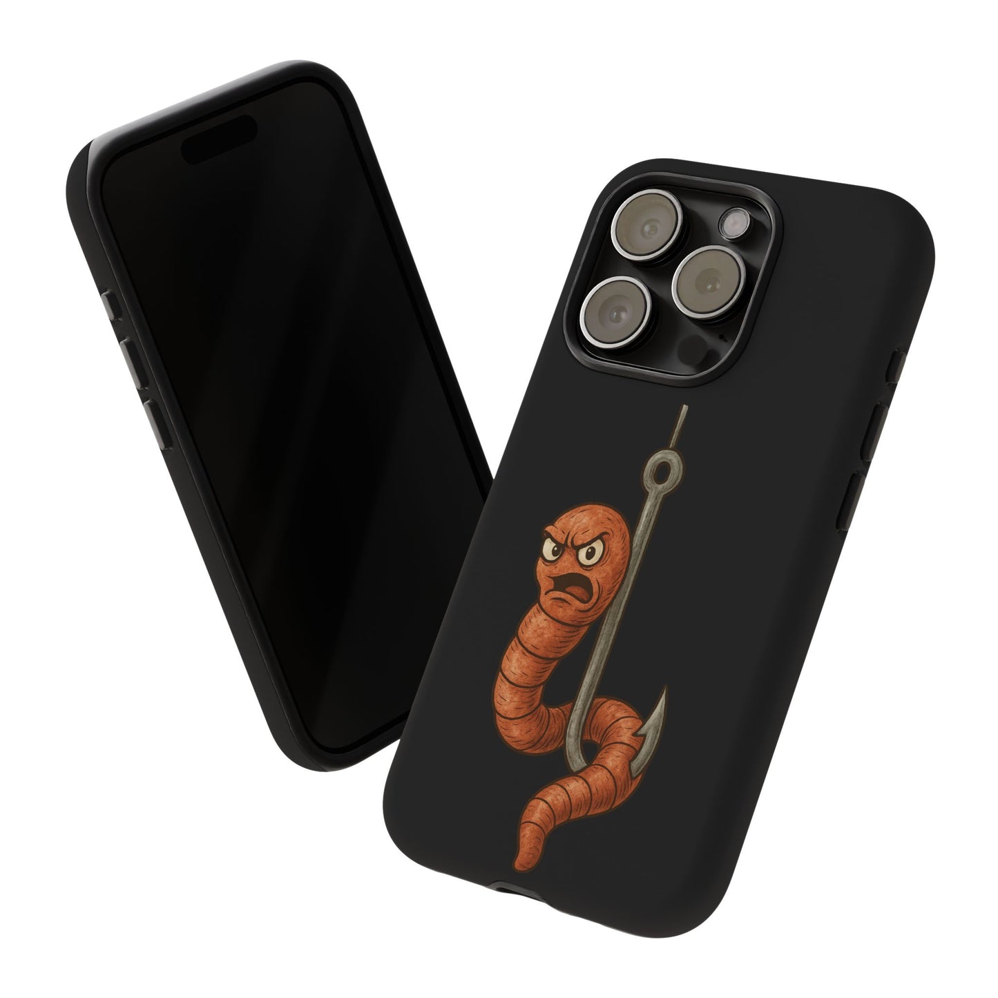 Angry Worm on Hook Phone Case – Funny Fishing Humor Protective Cover