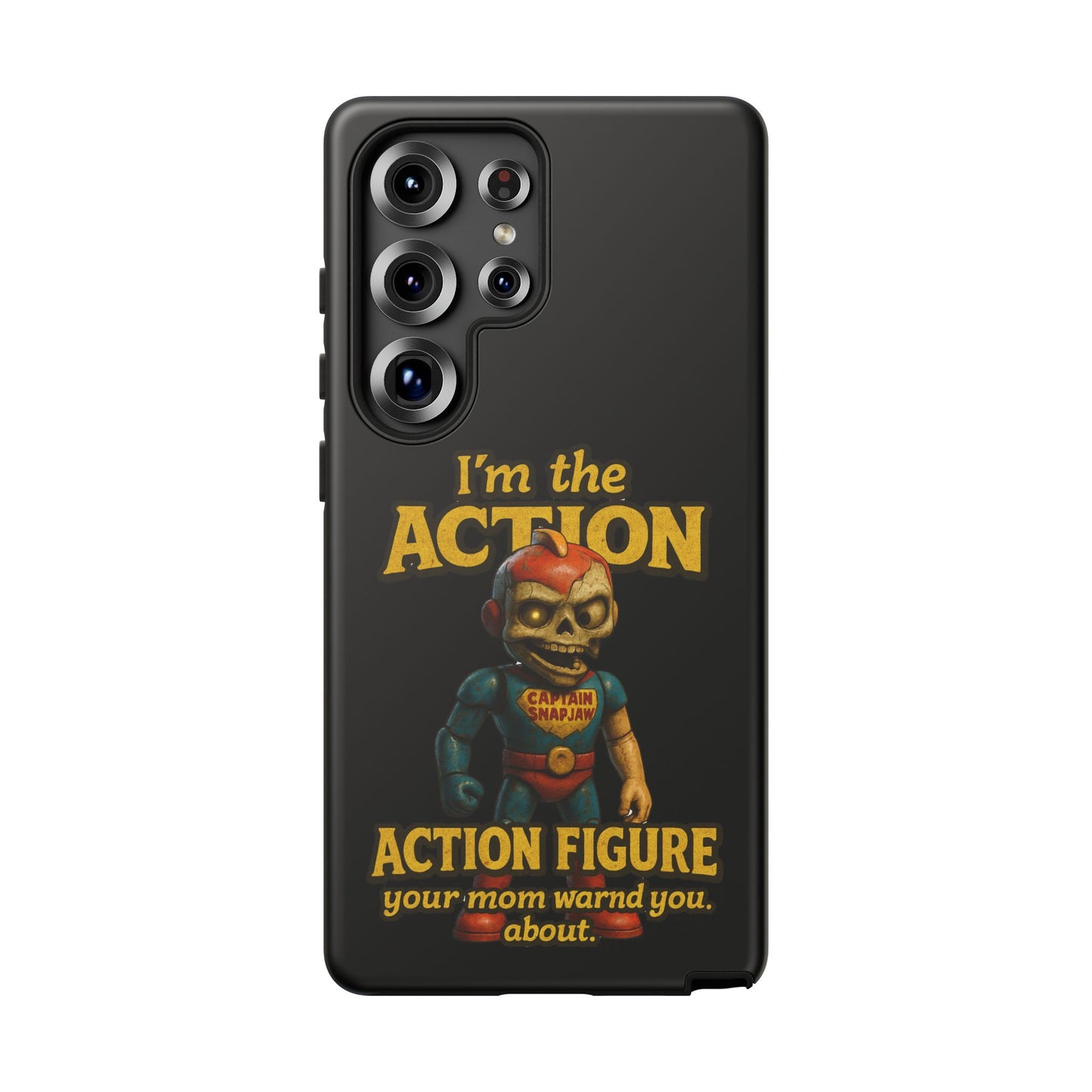 Action Figure Phone Case — "I'm the Action" Retro Skull Toy Design