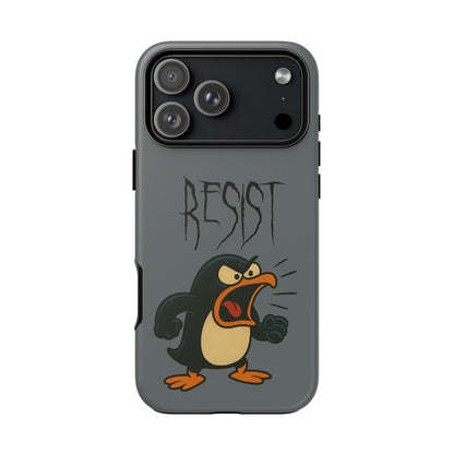 Resist Angry Penguin Phone Case — Protective iPhone Case with Bold Cartoon Design