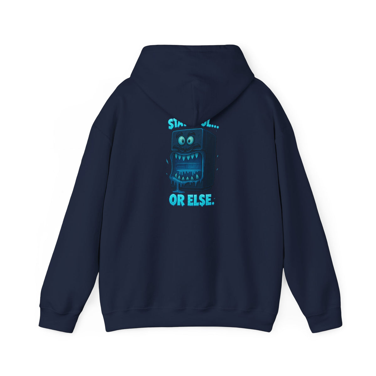 Retro Fridge Cabinet Hoodie — 'Stay in Line or Else' Graphic Pullover