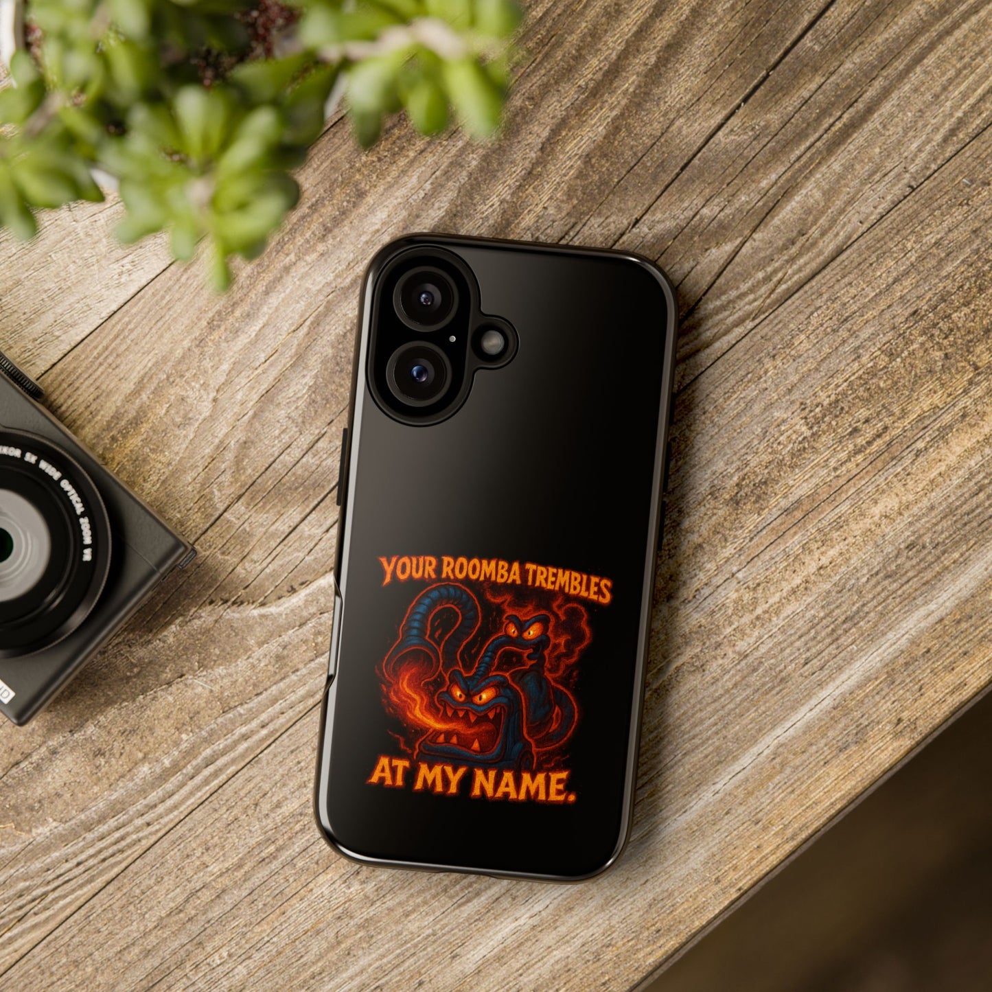 Phone Case — "Your Roomba Trembles at My Name" Fiery Cat Design
