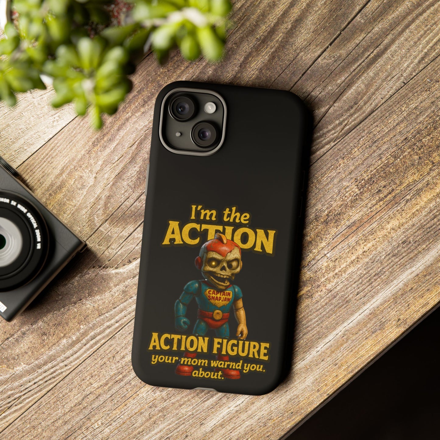 Action Figure Phone Case — "I'm the Action" Retro Skull Toy Design