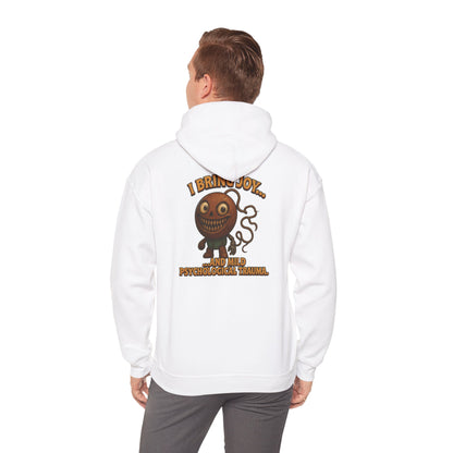 Hoodie — "I Bring Joy" Creepy Candy Character Graphic Pullover