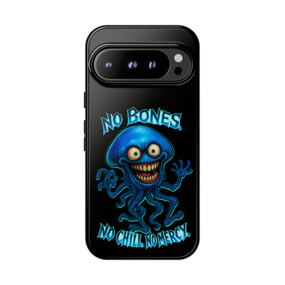 Phone Case — 'No Bones, No Chill, No Mercy' Blue Jellyfish Horror Design