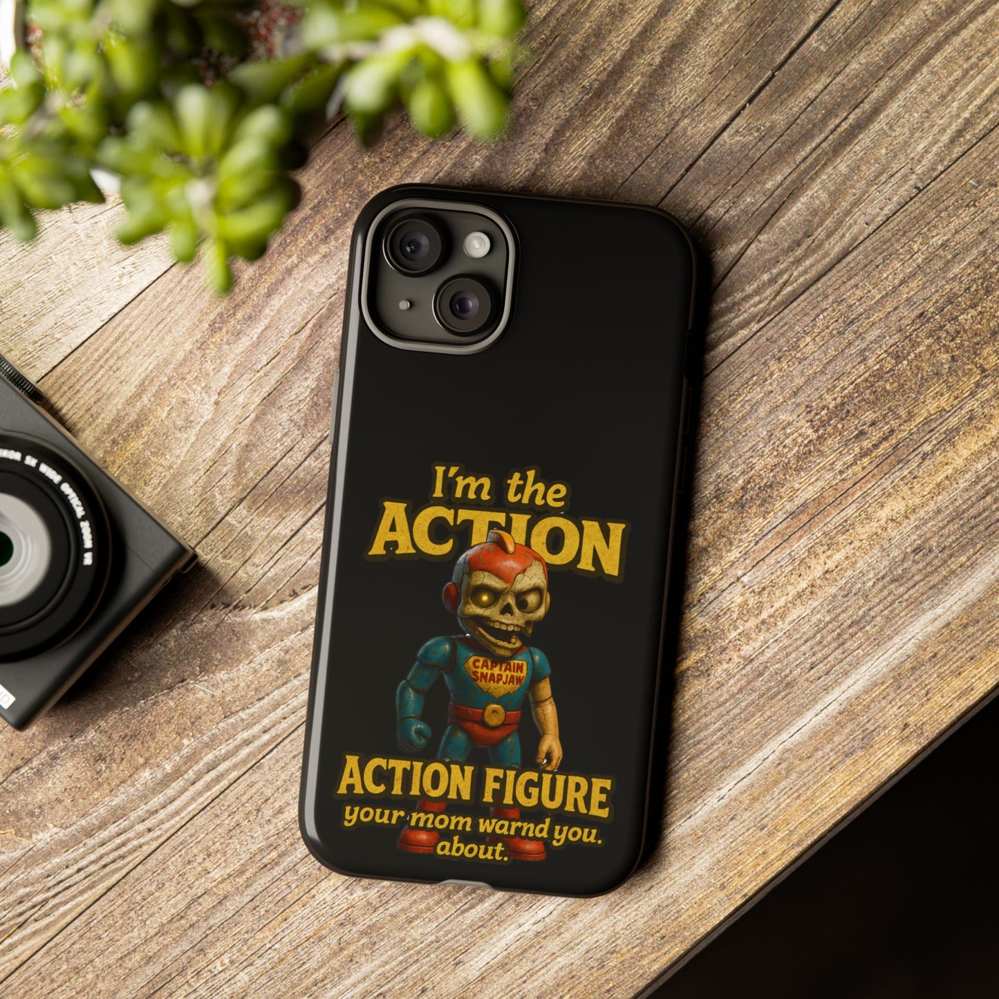 Action Figure Phone Case — "I'm the Action" Retro Skull Toy Design
