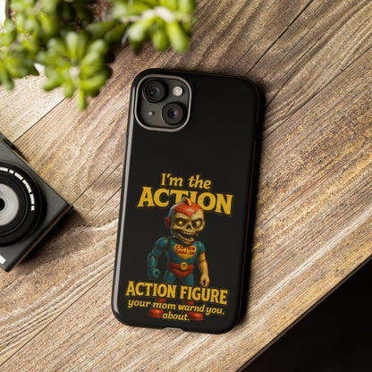 Action Figure Phone Case — "I'm the Action" Retro Skull Toy Design