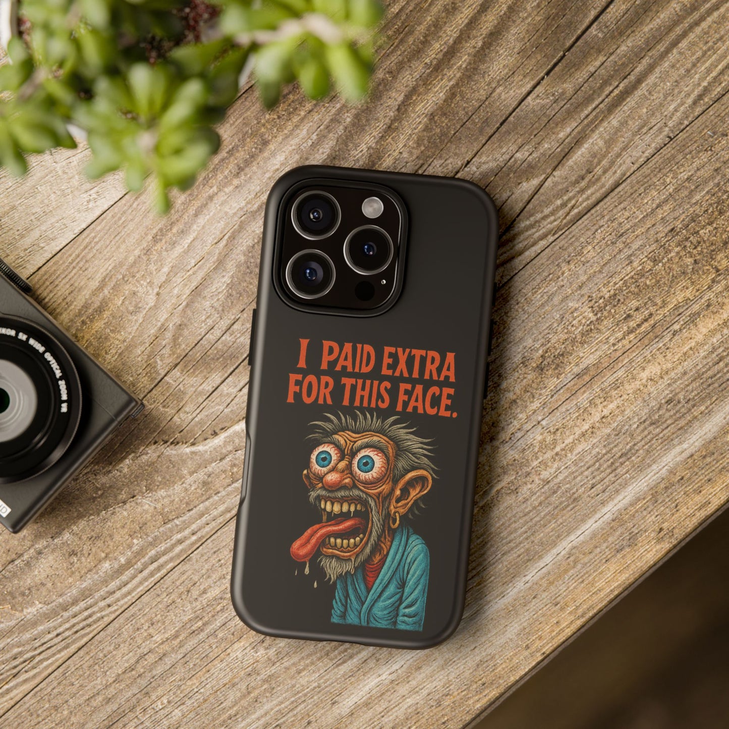 Funny ‘I Paid Extra For This Face’ Phone Case — Retro Horror Cartoon Design