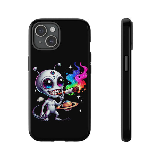 Alien Smoking Rainbow Galaxy Phone Case — Cute Cosmic Art Tough Case