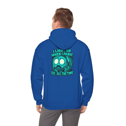 Panic Fish Hoodie — "I Lean Up When I Panic...So All The Time" Graphic Pullover