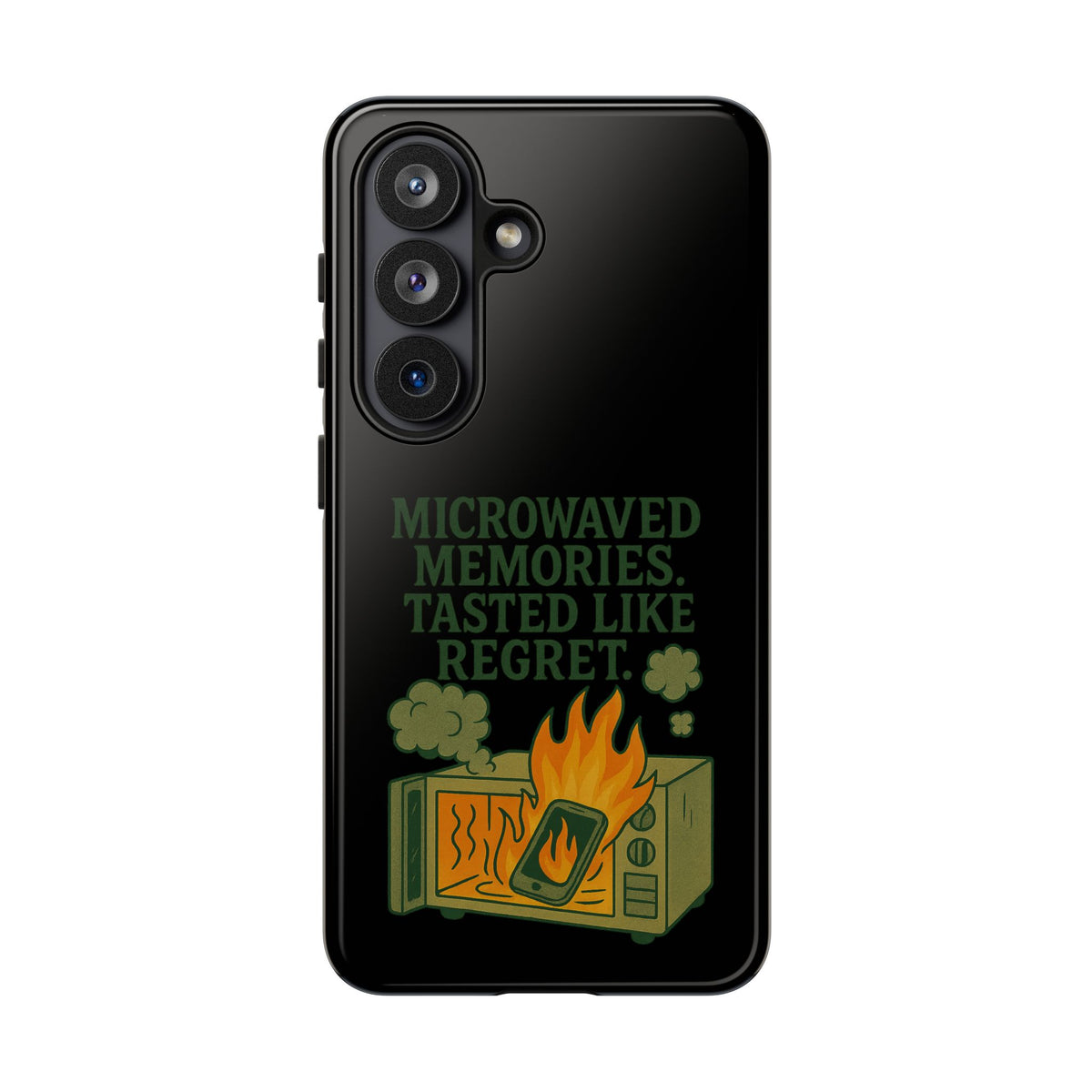 Microwaved Memories Phone Case — 'Microwaved Memories. Tasted Like Regret.' Retro Fire Design