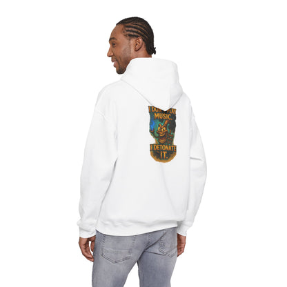 Detonate the Music Hoodie — Retro Guitar Skull Rock Band Pullover