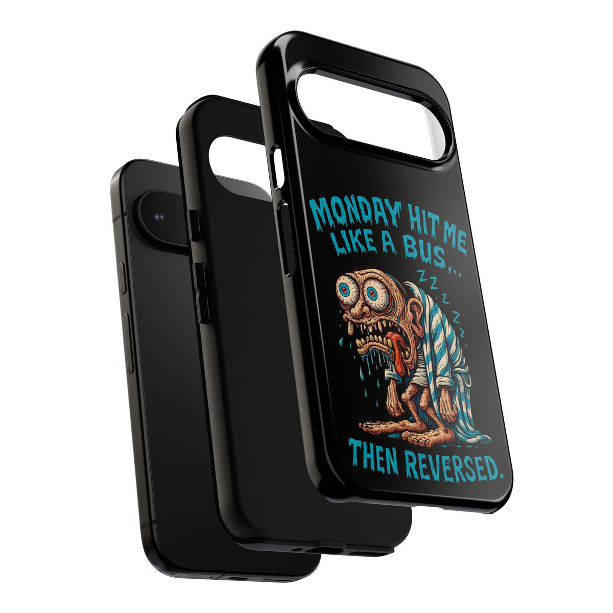Phone Case — "Monday Hit Me Like a Bus... Then Reversed" Funny Grotesque Zombie Design