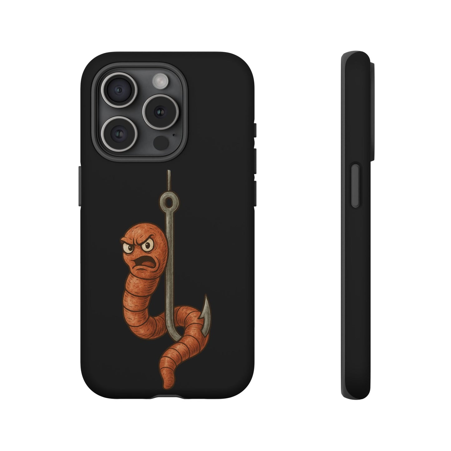 Angry Worm on Hook Phone Case – Funny Fishing Humor Protective Cover