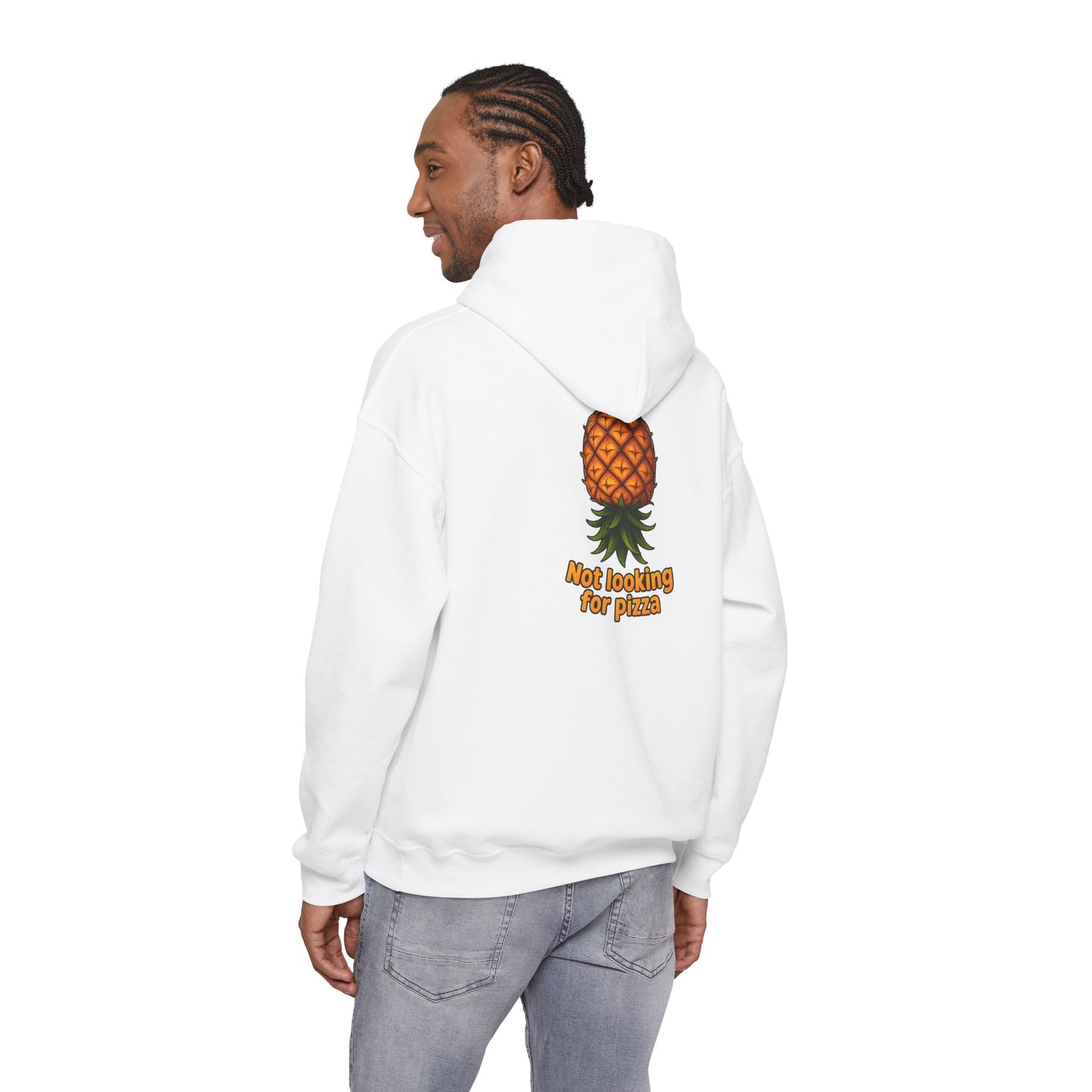 Pineapple Graphic Hoodie — "Not looking for pizza" Tropical Lounge Sweatshirt