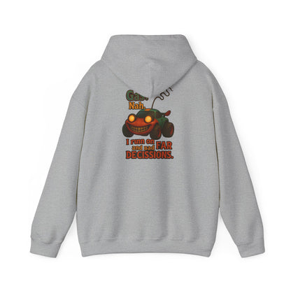 Hoodie — "Nah. I Run on Bad Decisions" Vintage Cartoon Car Graphic