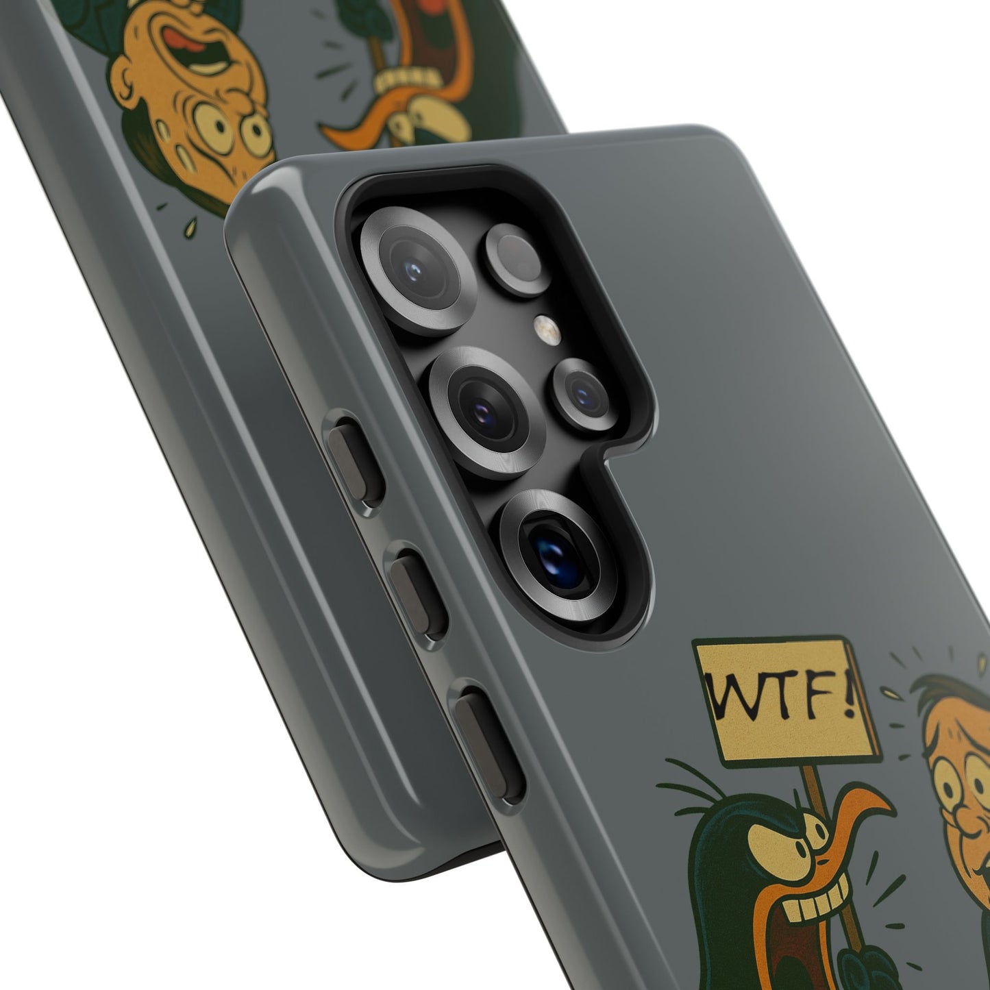 Phone Case - Cartoon Penguin Yelling 'WTF' at Shocked Man, Funny Protective iPhone Cover