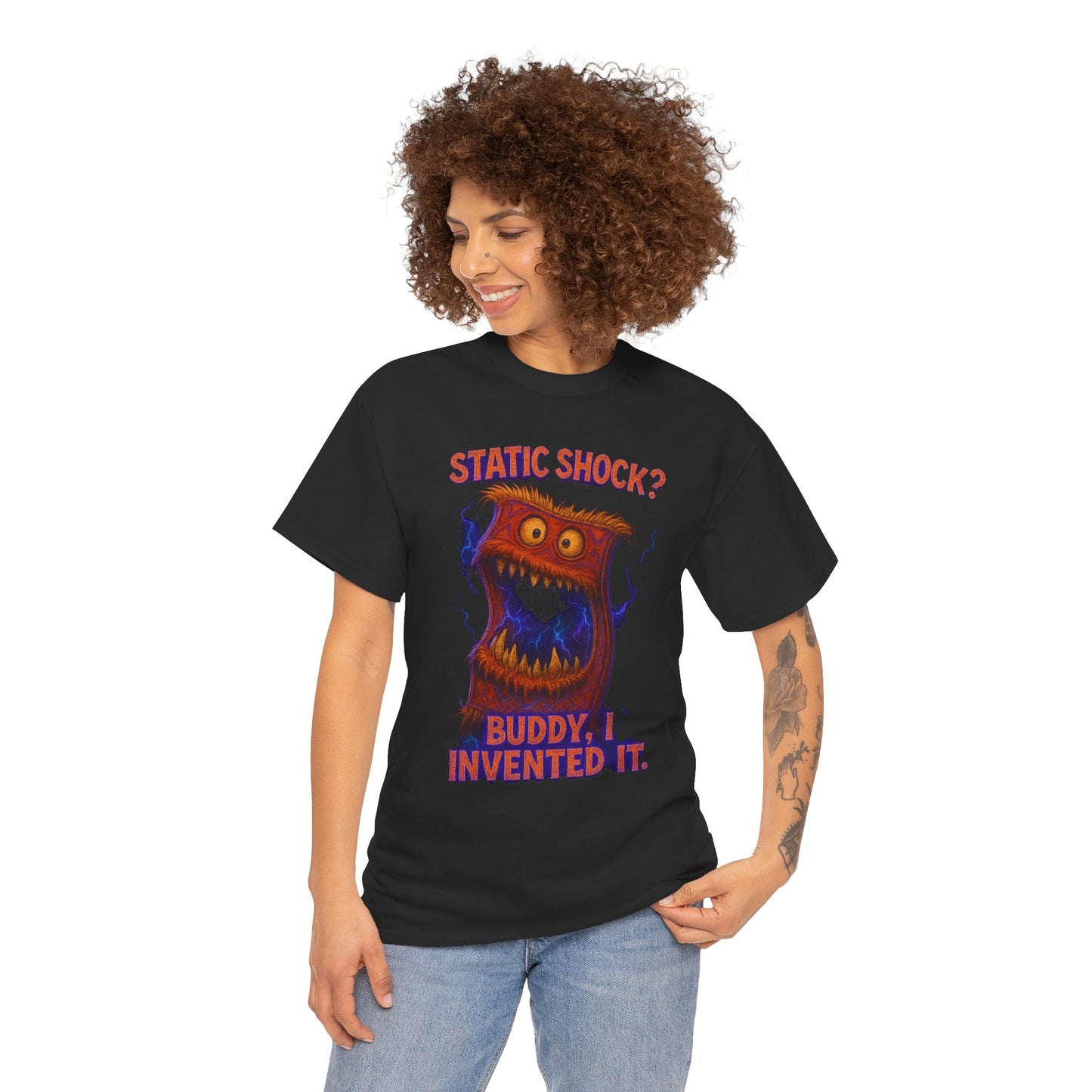 Static Shock? Buddy I Invented It T-Shirt | Retro Monster Graphic