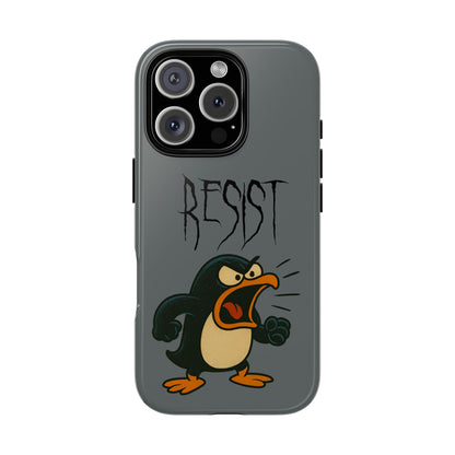 Resist Angry Penguin Phone Case — Protective iPhone Case with Bold Cartoon Design