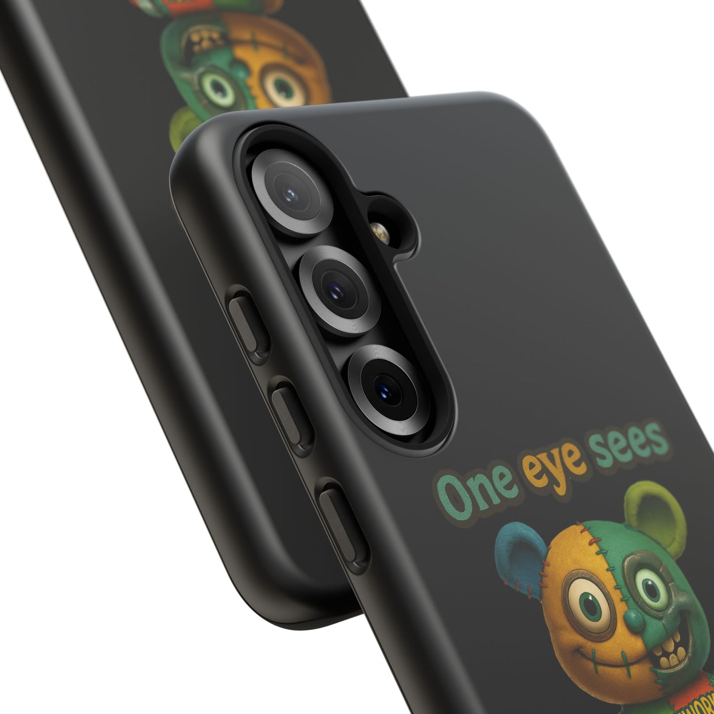Phone Case — 'One Eye Sees, The Other Sees Your Browser History' Patchwork Bear Design