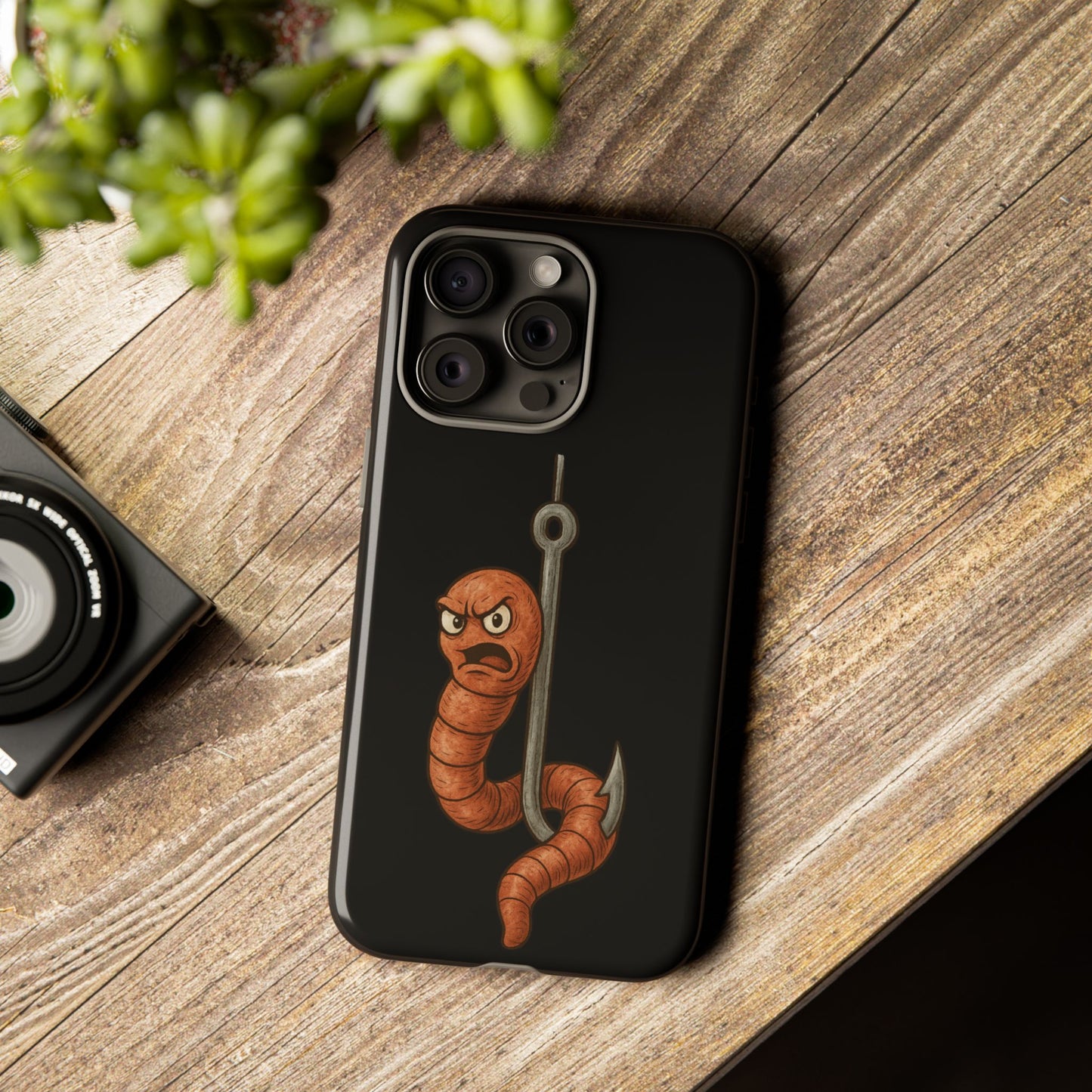 Angry Worm on Hook Phone Case – Funny Fishing Humor Protective Cover