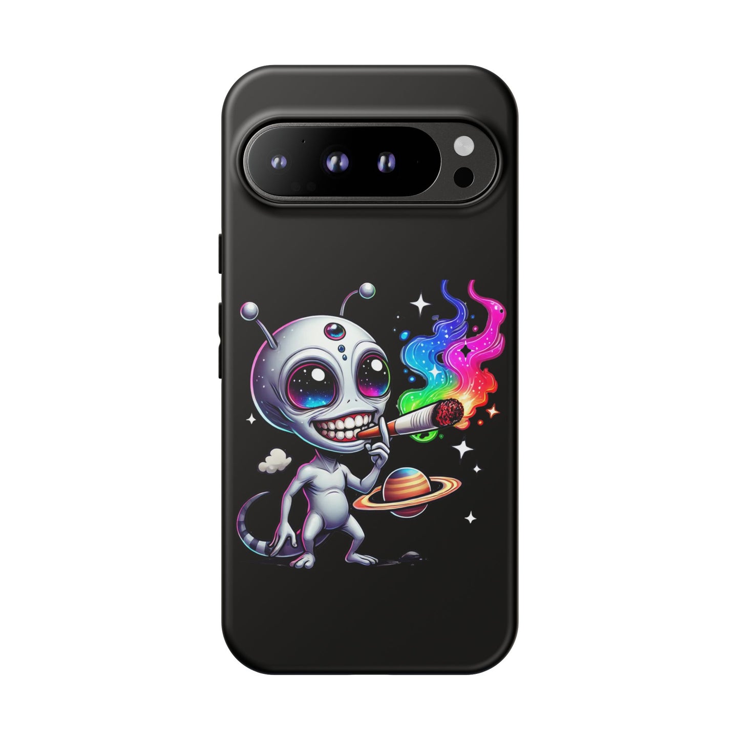 Alien Smoking Rainbow Galaxy Phone Case — Cute Cosmic Art Tough Case