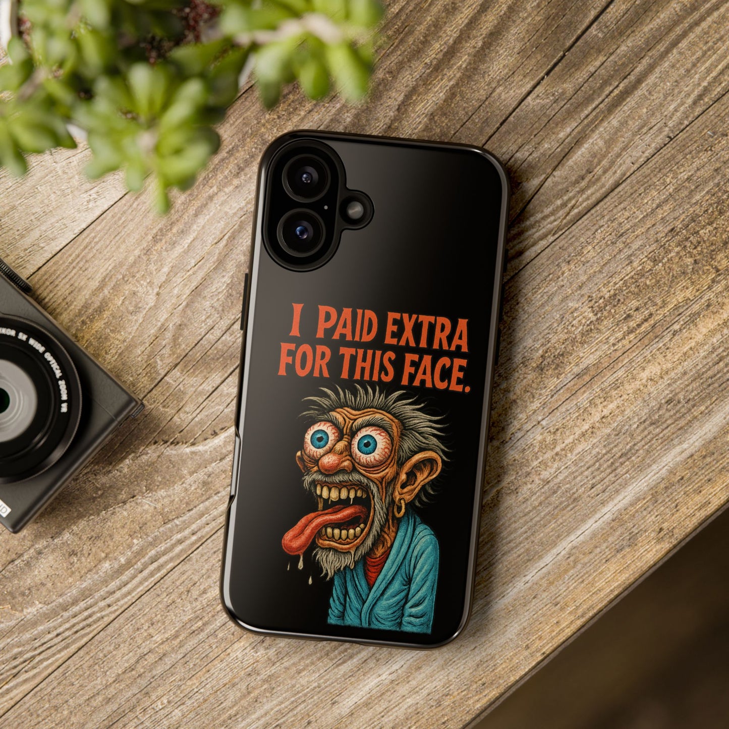 Funny ‘I Paid Extra For This Face’ Phone Case — Retro Horror Cartoon Design