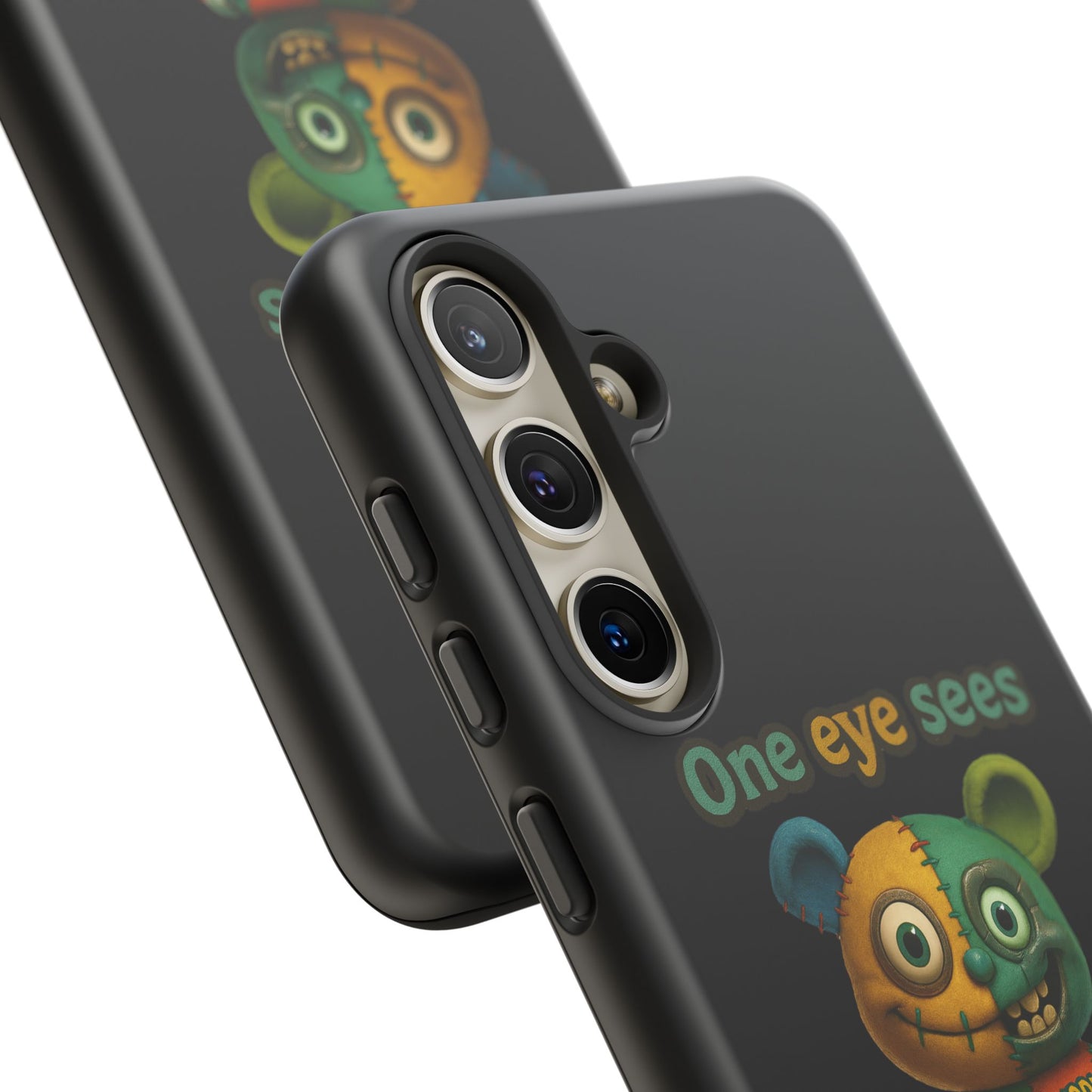 Phone Case — 'One Eye Sees, The Other Sees Your Browser History' Patchwork Bear Design