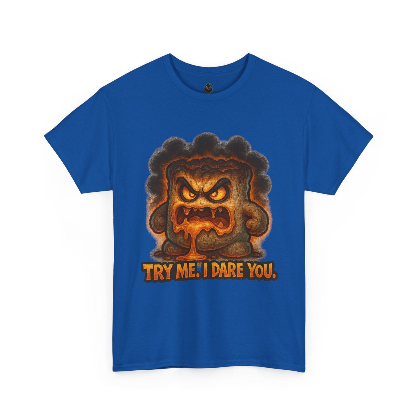 Graphic Tee — Fiery Toast 'Try Me, I Dare You' Cartoon Shirt
