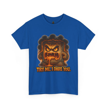 Graphic Tee — Fiery Toast 'Try Me, I Dare You' Cartoon Shirt