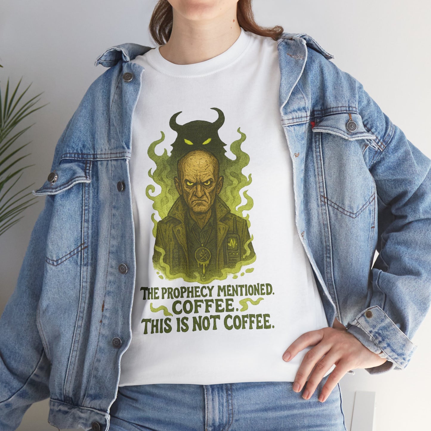 Prophecy Mentioned Coffee Illustration Tee | Funny Demon Barista Shirt