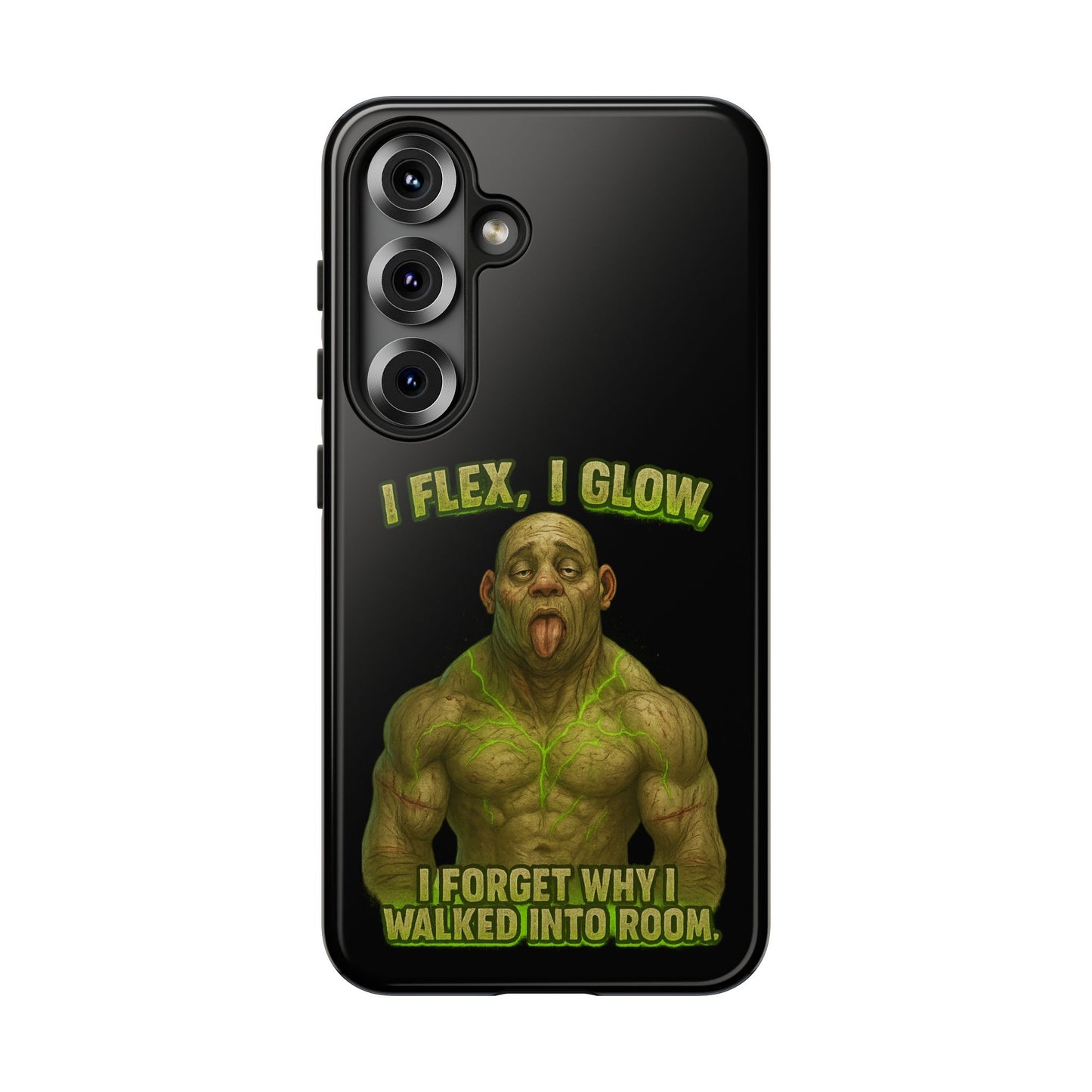 Funny Glow Gym Phone Case — "I Flex, I Glow" Humorous Bodybuilder Design