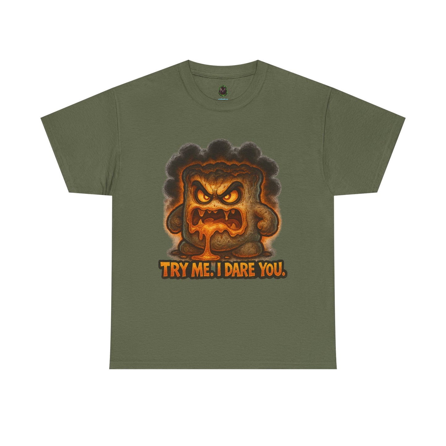 Graphic Tee — Fiery Toast 'Try Me, I Dare You' Cartoon Shirt