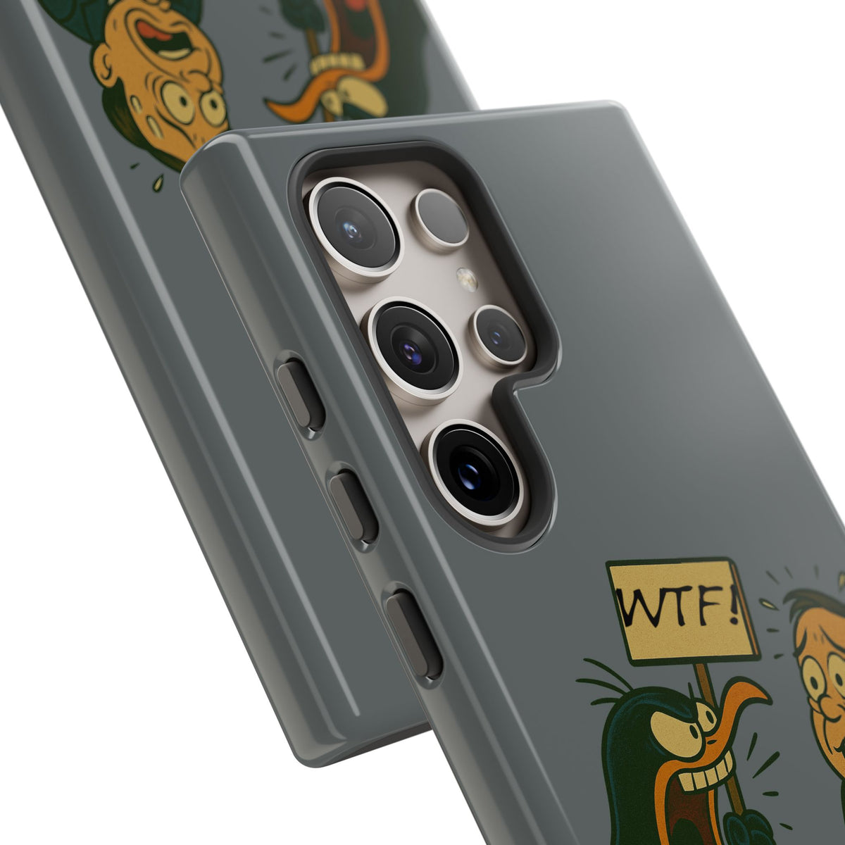 Phone Case - Cartoon Penguin Yelling 'WTF' at Shocked Man, Funny Protective iPhone Cover