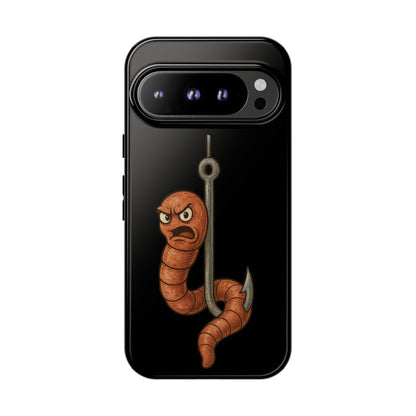 Angry Worm on Hook Phone Case – Funny Fishing Humor Protective Cover