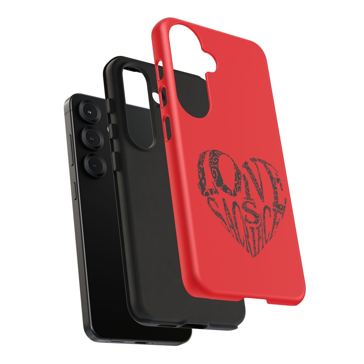 Red 'Love Justice' Heart Phone Case — Protective iPhone Cover, Valentine’s Gift
