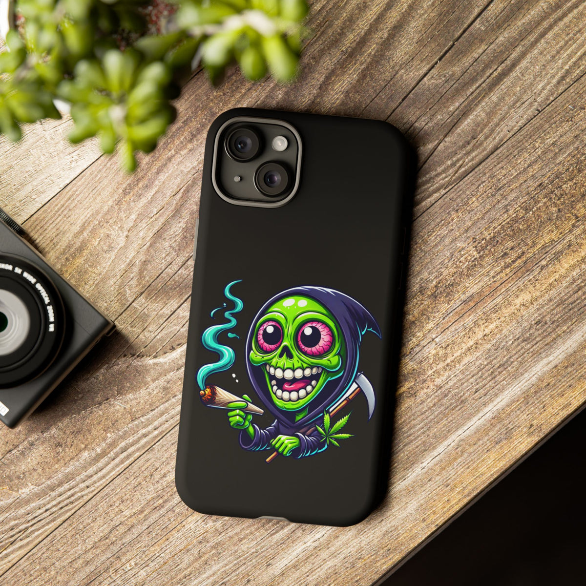 Grinning Stoner Grim Reaper Phone Case – Cannabis Skull iPhone Cover