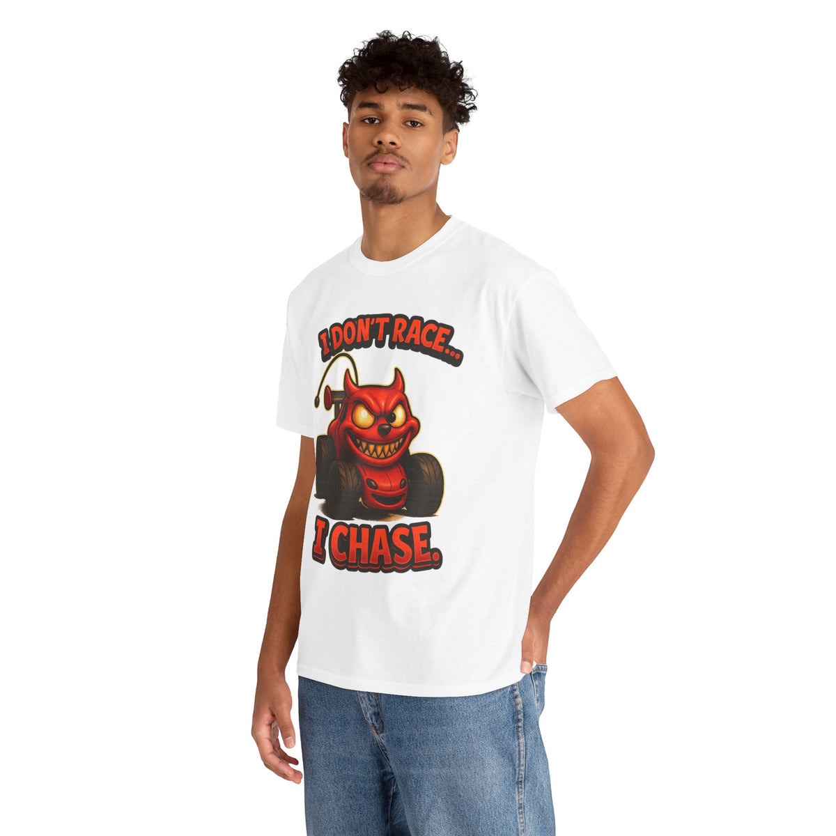 I Don't Race I Chase T-Shirt | Devil Car Cartoon Tee